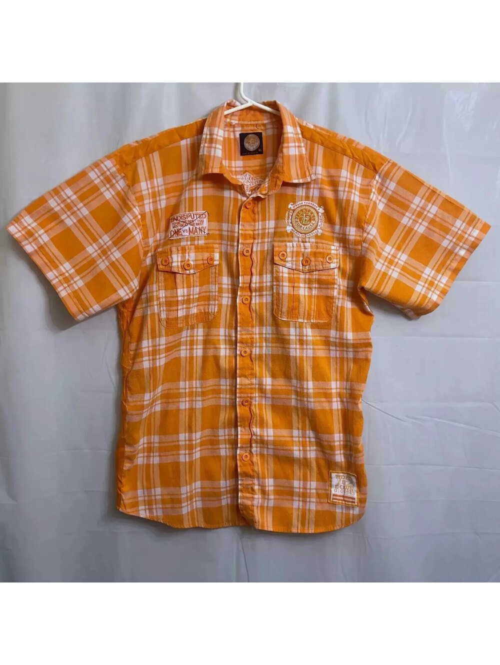 Evolution in Design Button Up Shirt Men's Extra Large XL Orange / White Plaid